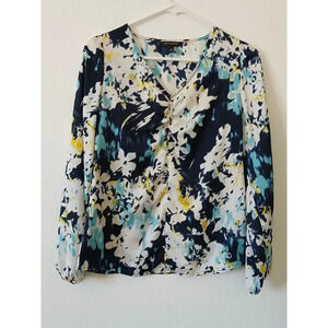 Banana Republic Womens Blouse Adult Small Blue Yellow Flowers